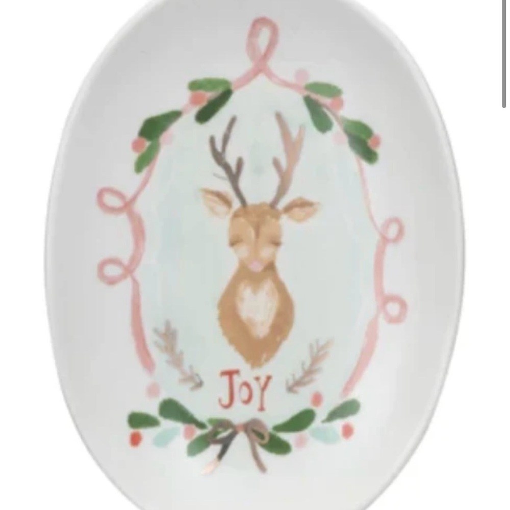 NEW Festive Deer Oval Mini Dish Trinket Tray Christmas